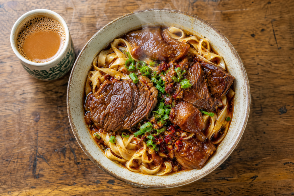 Bowl of $8.80 braised beef handmade noodles with kopi